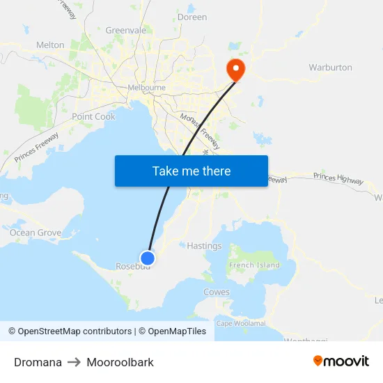 Dromana to Mooroolbark map