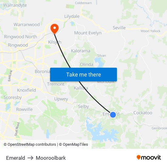 Emerald to Mooroolbark map