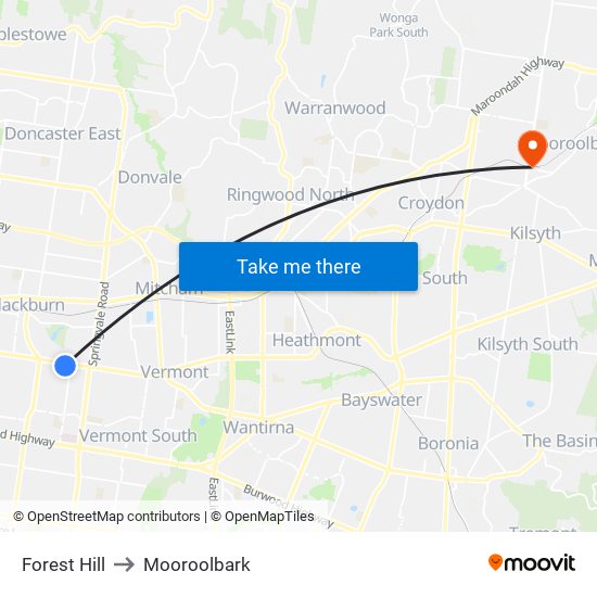 Forest Hill to Mooroolbark map