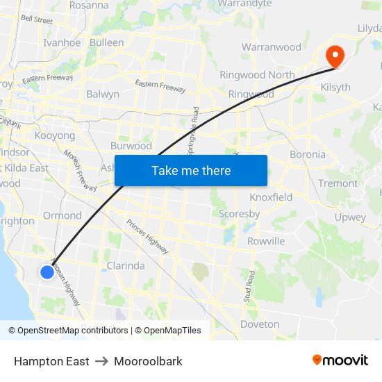 Hampton East to Mooroolbark map