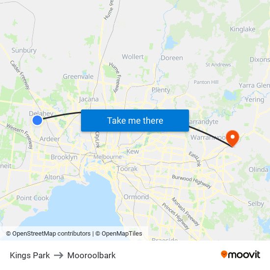 Kings Park to Mooroolbark map