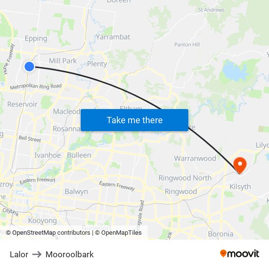 Lalor to Mooroolbark map