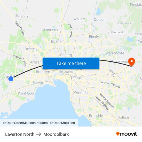 Laverton North to Mooroolbark map