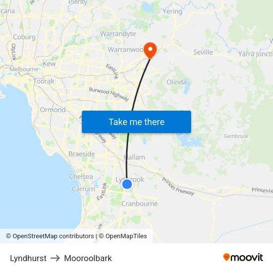 Lyndhurst to Mooroolbark map