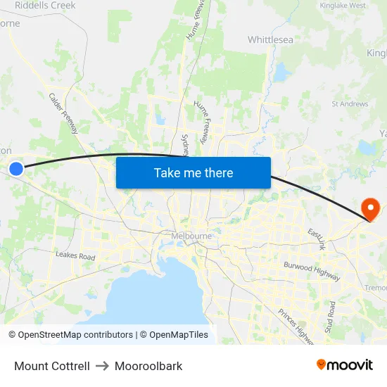 Mount Cottrell to Mooroolbark map