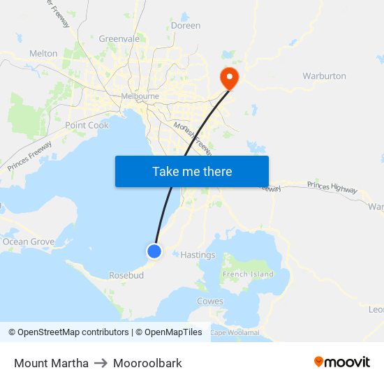 Mount Martha to Mooroolbark map