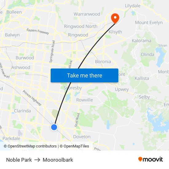 Noble Park to Mooroolbark map