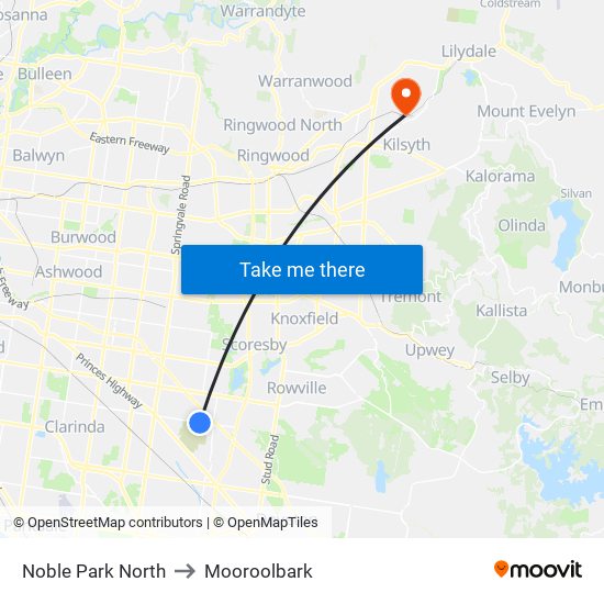 Noble Park North to Mooroolbark map