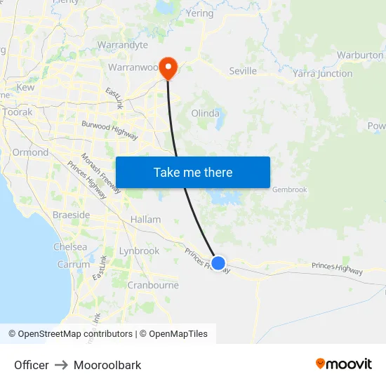 Officer to Mooroolbark map