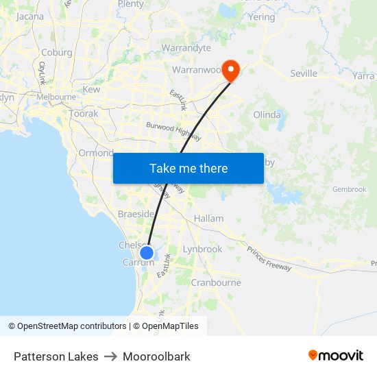 Patterson Lakes to Mooroolbark map