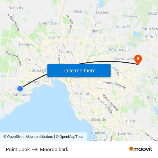 Point Cook to Mooroolbark map