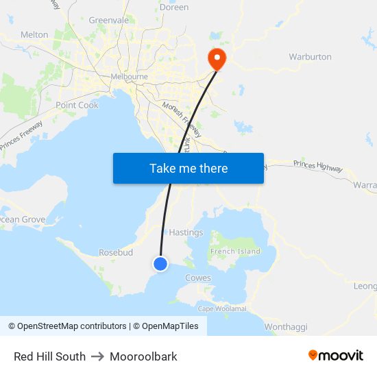 Red Hill South to Mooroolbark map