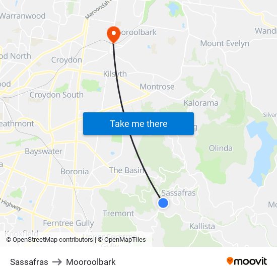 Sassafras to Mooroolbark map