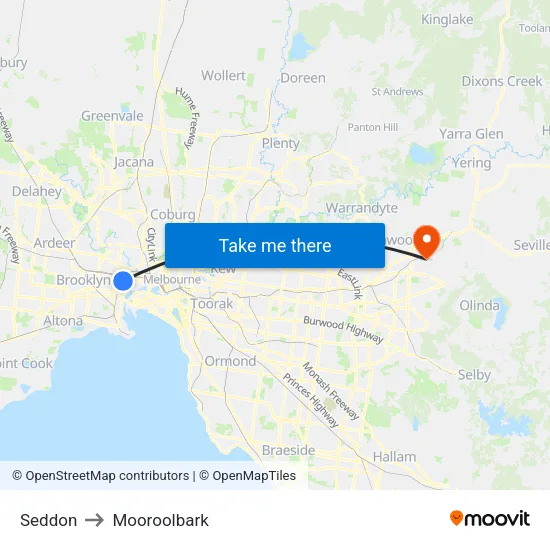 Seddon to Mooroolbark map