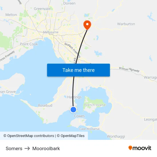 Somers to Mooroolbark map