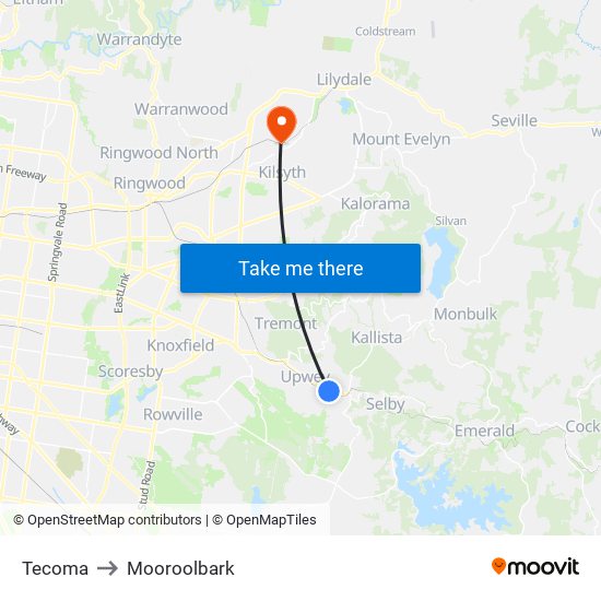 Tecoma to Mooroolbark map