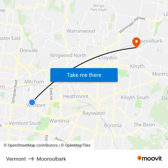 Vermont to Mooroolbark map