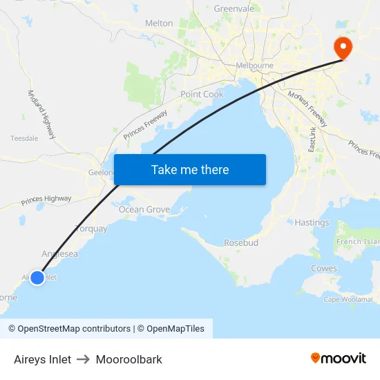 Aireys Inlet to Mooroolbark map