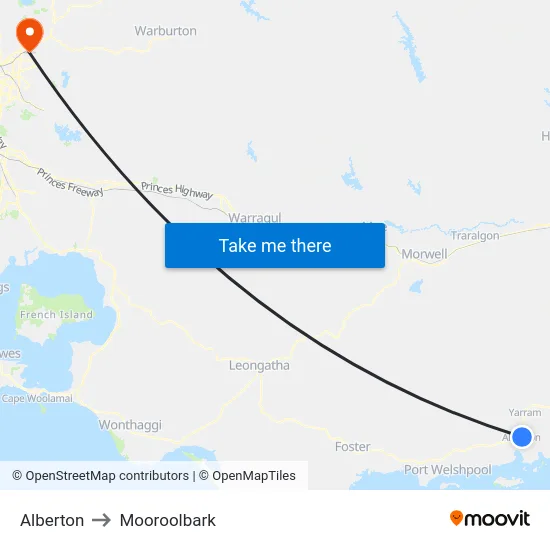 Alberton to Mooroolbark map