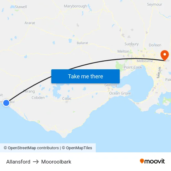 Allansford to Mooroolbark map