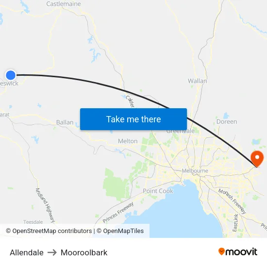 Allendale to Mooroolbark map