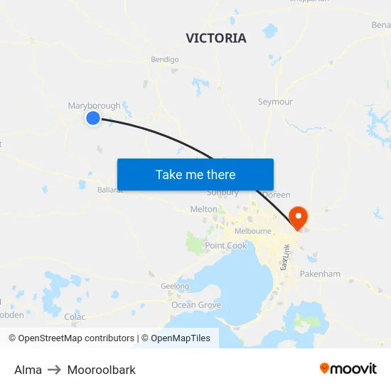 Alma to Mooroolbark map