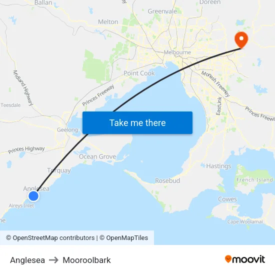 Anglesea to Mooroolbark map