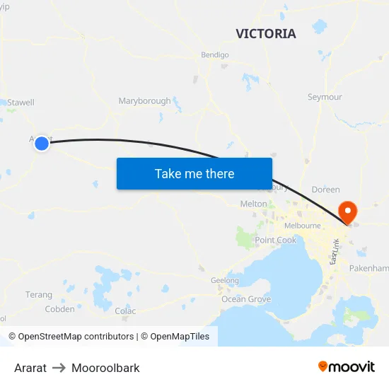 Ararat to Mooroolbark map