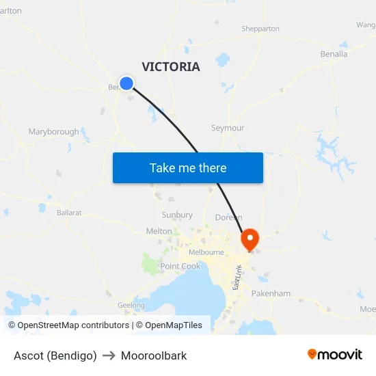 Ascot (Bendigo) to Mooroolbark map