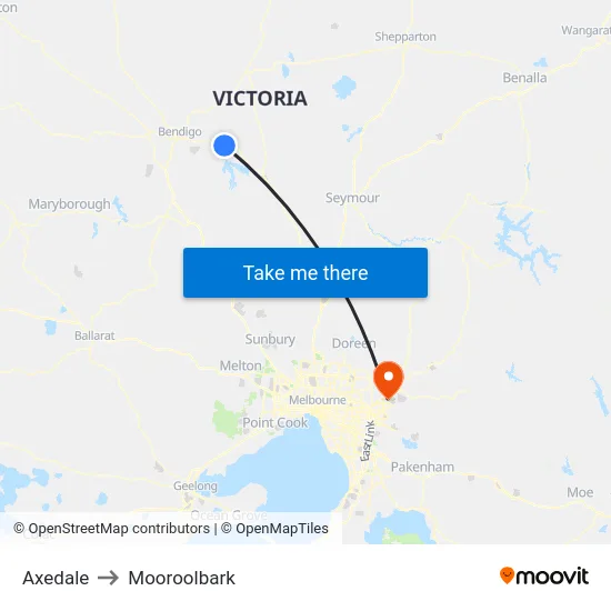 Axedale to Mooroolbark map