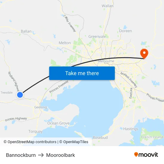 Bannockburn to Mooroolbark map