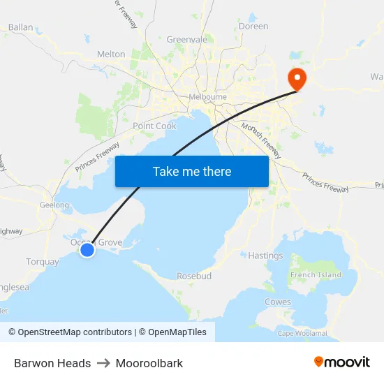 Barwon Heads to Mooroolbark map