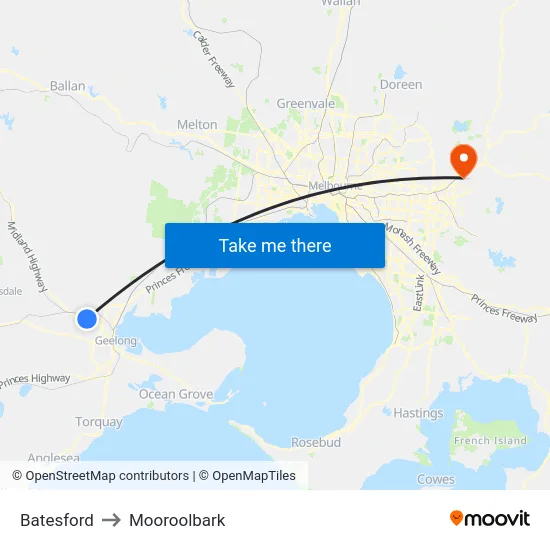 Batesford to Mooroolbark map