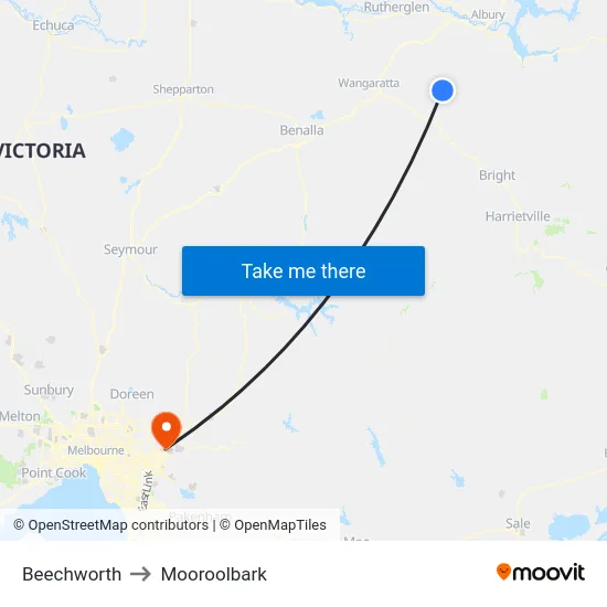 Beechworth to Mooroolbark map
