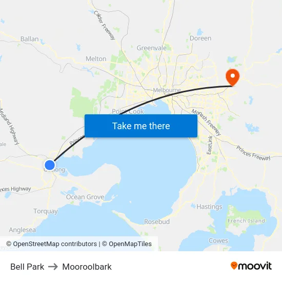 Bell Park to Mooroolbark map