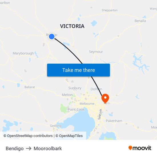 Bendigo to Mooroolbark map