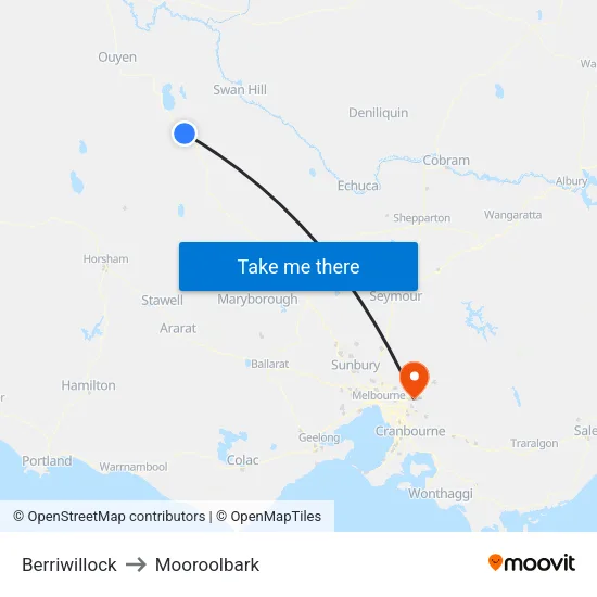 Berriwillock to Mooroolbark map