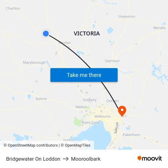 Bridgewater On Loddon to Mooroolbark map