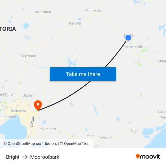 Bright to Mooroolbark map