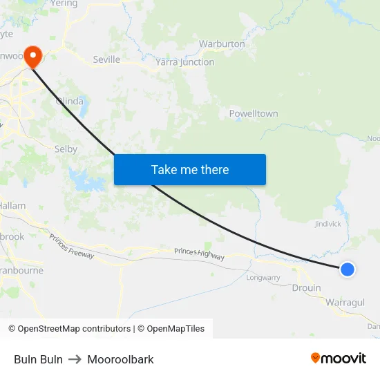 Buln Buln to Mooroolbark map