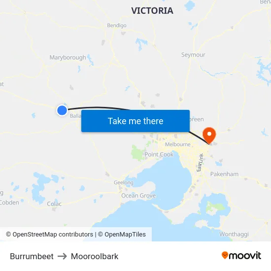 Burrumbeet to Mooroolbark map