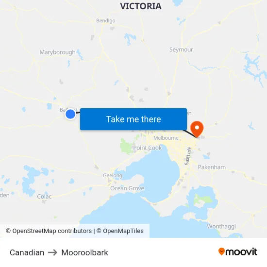 Canadian to Mooroolbark map