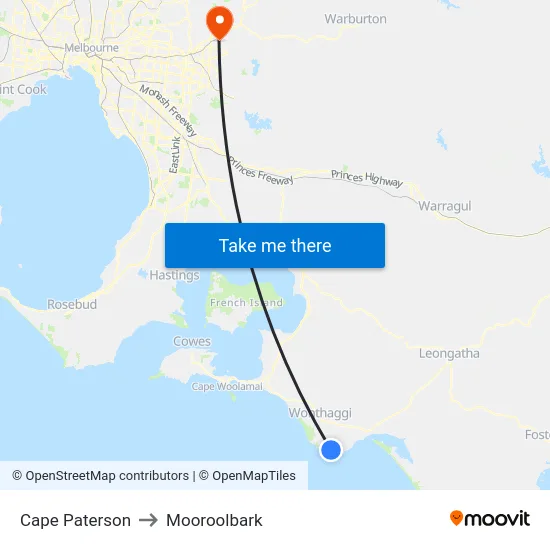Cape Paterson to Mooroolbark map