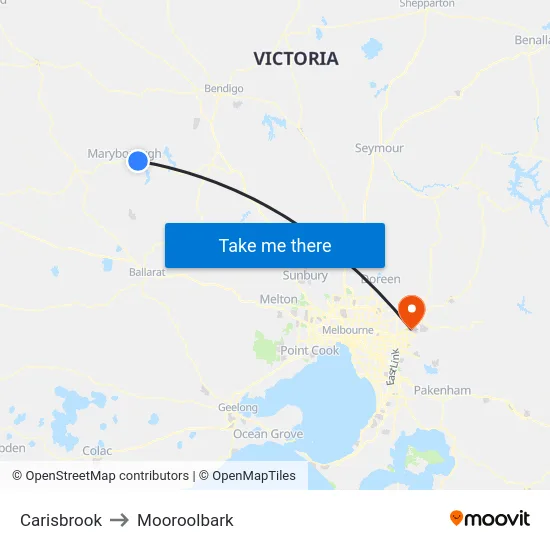 Carisbrook to Mooroolbark map
