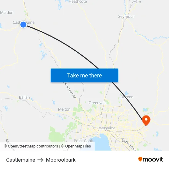 Castlemaine to Mooroolbark map