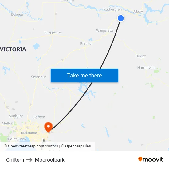 Chiltern to Mooroolbark map
