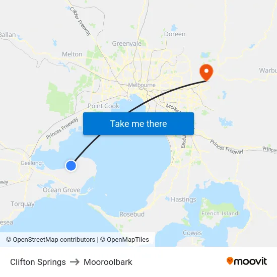Clifton Springs to Mooroolbark map