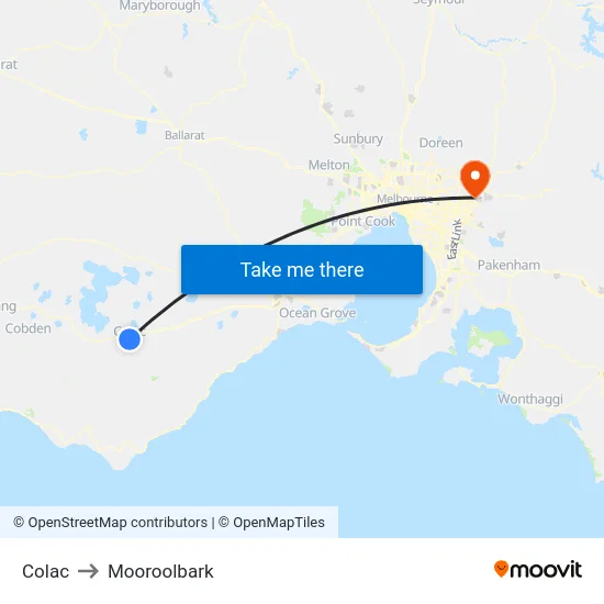 Colac to Mooroolbark map