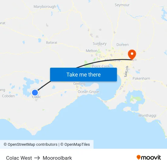 Colac West to Mooroolbark map