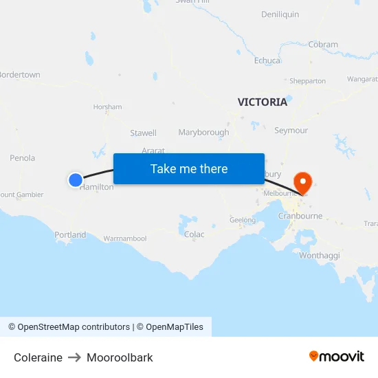 Coleraine to Mooroolbark map